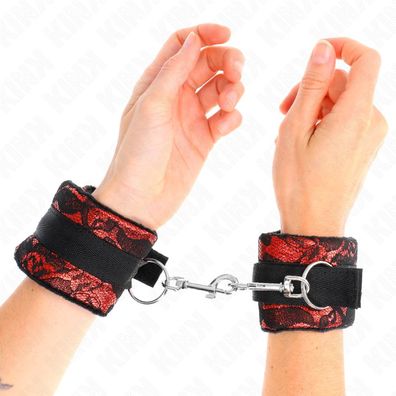 Kink Handgelenksfessel Samtspitze Nylon rot/schwarz