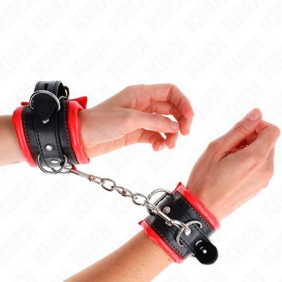 Kink Handgelenksfessel schwer, rotes Pelzfutter, verstellbar