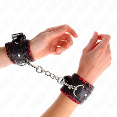 Kink Wrist Restraint Pelzgefütterte Handgelenkfesseln rot/schwarz verstellbar