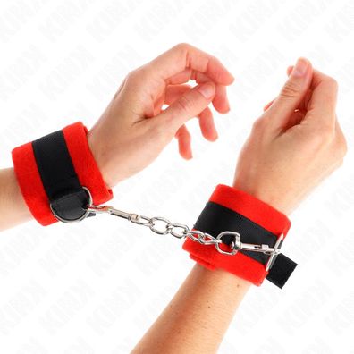 Kink Wrist Restraint Pelzhandmanschetten Schwarz-Rot für Fetisch