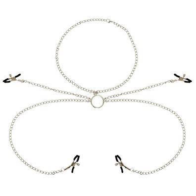 Ohmama Fetish Nippelklemmen mit Kette, 4 Klammern aus Metall