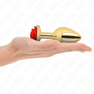 Kink Pleasure Plugs Analplug mit Rosenverzierung Gold Rot L