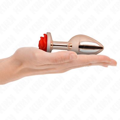 Kink Pleasure Plugs Analplug aus Edelstahl mit Rosenbasis, L