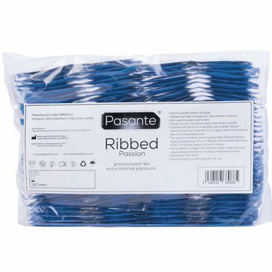 Pasante Ribbed Passion Kondome mit Rillen, 144 Stück, Nennweite 52 mm