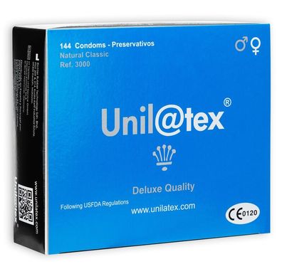 Unilatex Kondome 144 Stück glatt und geschmiert 18 cm x 5,4 cm