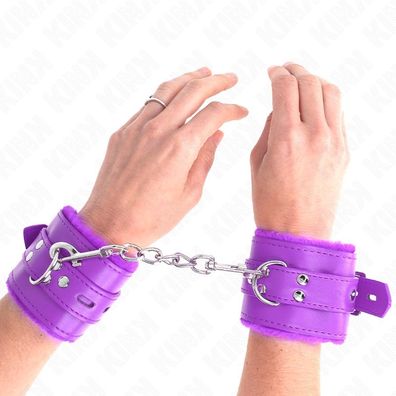 Kink Pelzgefütterte Handgelenkfesseln mit Quadratischen Löchern und Gürtel, Lila