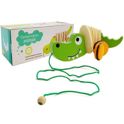 Leantoys Holzkrokodil auf Rädern 18cm