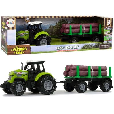 Lean Toys Grüner Traktoranhänger Holzstämme Farm Sound