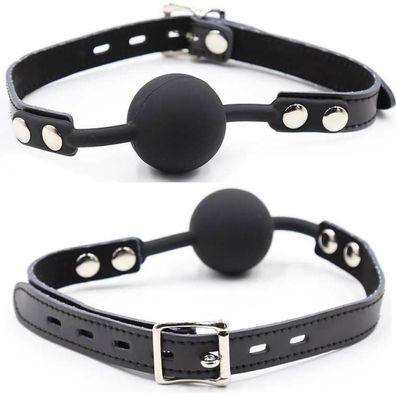 Ohmama Silikon-Ballgag mit Ledergürtel und Vorhängeschloss