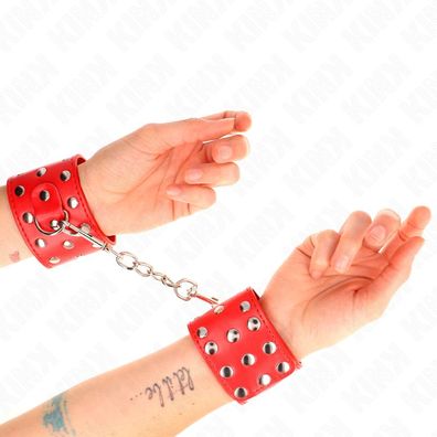 Kink Handgelenkfesseln mit Druckverschluss und Nieten rot verstellbar