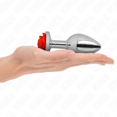 Kink Analplug mit roter Rose Edelstahl Größe L