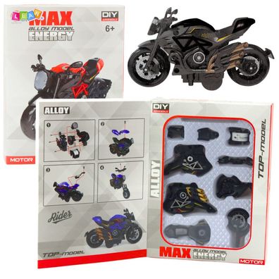 Motorrad zum Zusammenbauen, Schrauben, Metall, 1:14, DIY, Goldelemente, Schwarz