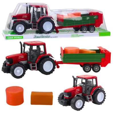 Landwirtschaftlicher Traktor mit grünem Anhänger und rotem Heu 62cm