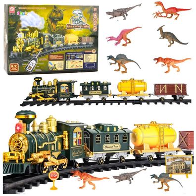 Klassischer Zug mit Dinosauriern, Licht, Geräuschen und Rauch, 39-teilig