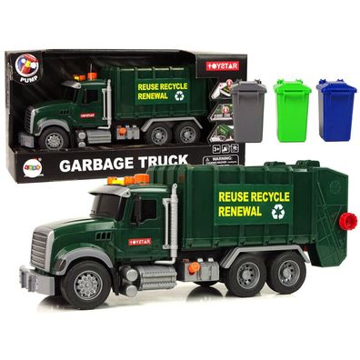 Leantoys Müllwagen-Tonnen Dunkelgrün Geräusche Lichter
