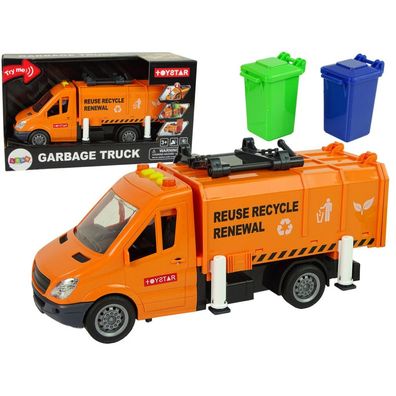 IMPORT Leantoys Müllwagen mit Friktionsantrieb Soundeffekte Orange