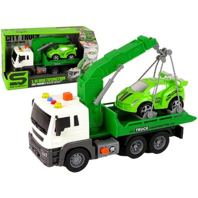 Leantoys Autotransporter Pannenhilfe Abschleppwagen 1:16 Grün Ton Licht