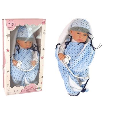 Leantoys Babypuppe 46 cm Blau Schnuller Star Decke