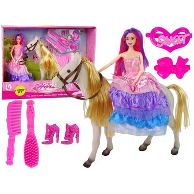 Leantoys Prinzessin Puppe mit weißem Pony + Zubehör