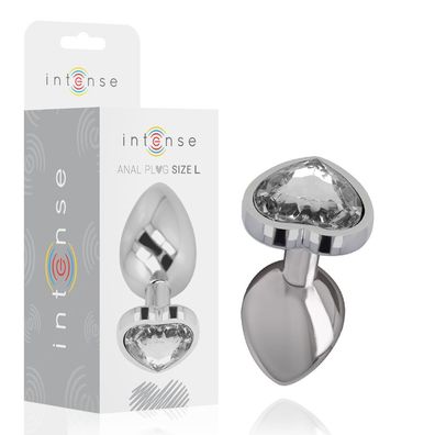 Intense Analplug aus Metall mit weissem Herz, Grösse L