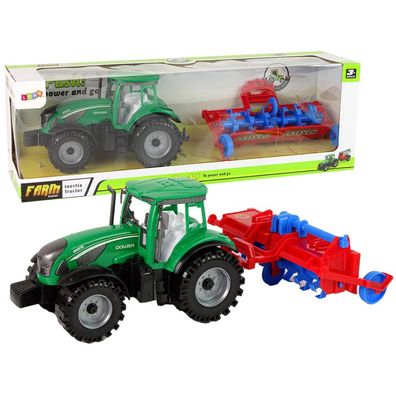 Lean Toys Traktor mit Pflug Friktionsantrieb Rot