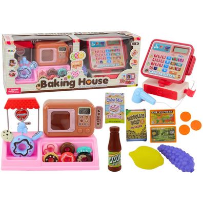 LeanToys Spielset Bäckerei und Süßwarenladen mit Kasse und Mikrowelle