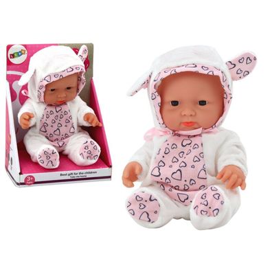 Leantoys Kleine Babypuppe, weiße Kleidung, Mütze, Schleife, Ohren