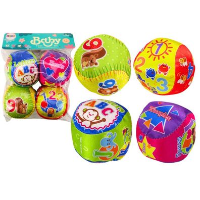 LeanToys Set Weiche Bunte Lernbälle mit Rassel 4 Stück