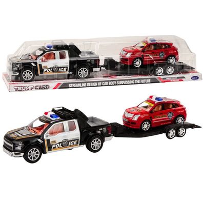 LeanToys Polizei Auto Set mit Pickup, Geländewagen, Abschleppwagen und Anhänger
