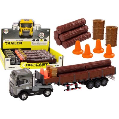 LeanToys Lastwagen mit Holz und Anhänger 1:24 mit Holzstämmen, Licht und Geräuschen