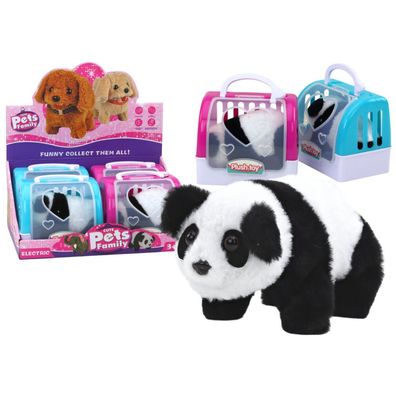 Interaktiver Plüsch-Panda im rosa-blauen Transporter