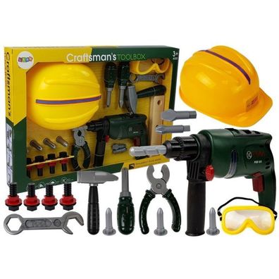 Lean Toys Heimwerker-Set Akku-Bohrschrauber Schutzbrille und Helm