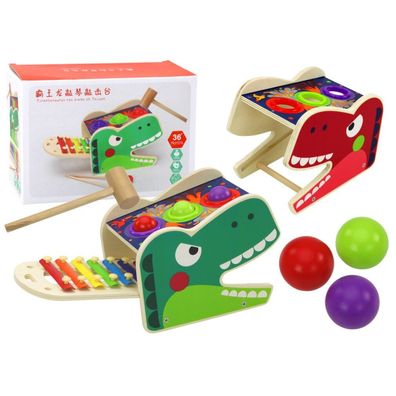 LeanToys 2in1 Holzklopfbank mit Xylophon Dino Rot