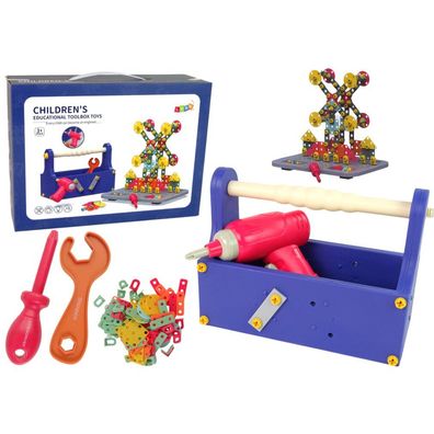 Lean Toys Bausteine-Set im Werkzeugkasten + Akkuschrauber DIY Toolbox
