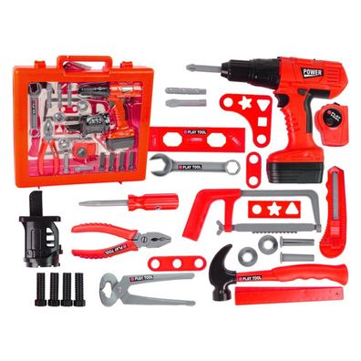 LeanToys Majsterkoffer mit Akku-Bohrschrauber, Hammer und Säge für Kinder
