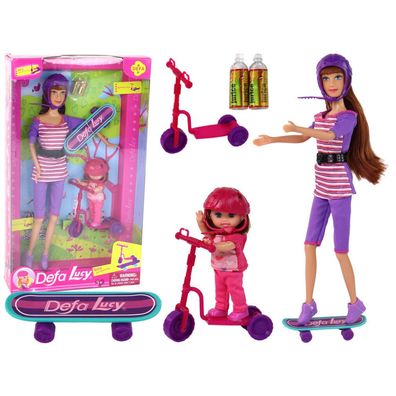 Leantoys Lucy Puppenset lila Roller Skateboard Helme