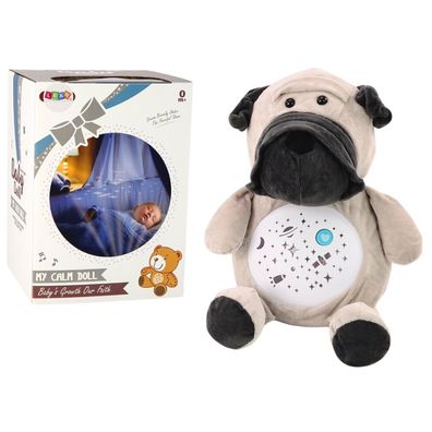 LeanToys Plüschbär einschlafend mit Licht und Tönen, Tag- und Nachtmodus, Hund