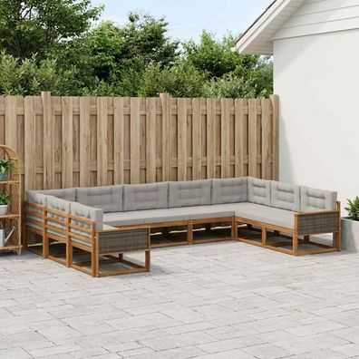 vidaXL Outdoor-Sofagarnitur 9 stk. Natürlich und Hellgrau