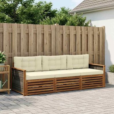 vidaXL Outdoor-Sofagarnitur 3 stk. Natur und Creme