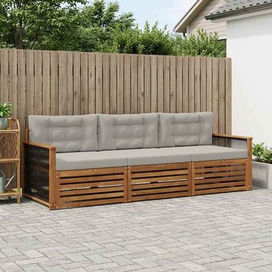 vidaXL Outdoor-Sofagarnitur 3 stk. Natürlich und Hellgrau