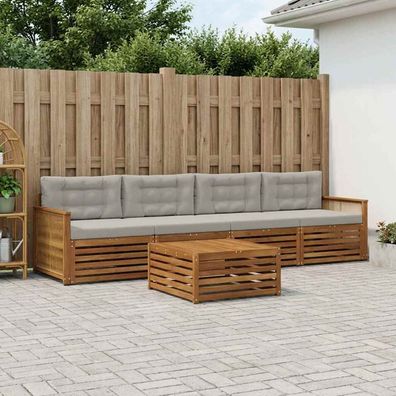 vidaXL Outdoor-Sofagarnitur 5 stk. Natürlich und Hellgrau
