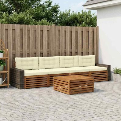 vidaXL Outdoor-Sofagarnitur 5 stk. Natur und Creme Massivholz Akazie