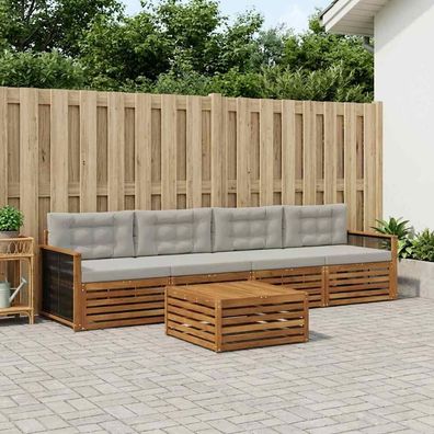 vidaXL Outdoor-Sofagarnitur 5 stk. Natürlich und Hellgrau