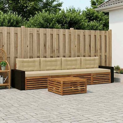 vidaXL Outdoor-Sofagarnitur 5 stk. Natur und Beige Massivholz Akazie