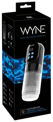 WYNE Masturbator 12 mit Vibration, Saugfunktion, Rotation und Stroking, schwarz