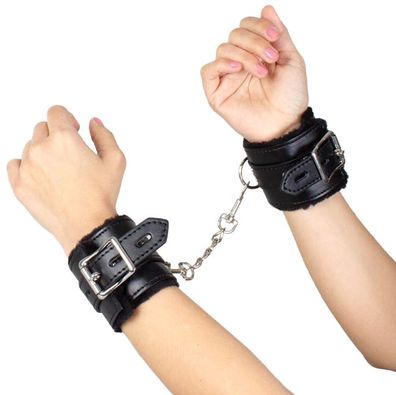 Secretplay Schwarze Bondage-Handschellen mit Plüschfütterung