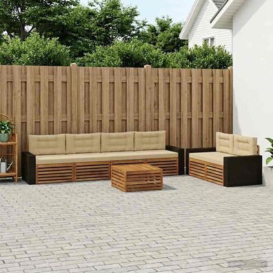 vidaXL Outdoor-Sofagarnitur 7 stk. Natur und Beige Polyester