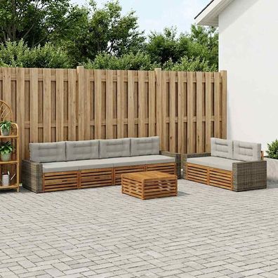 vidaXL Outdoor-Sofagarnitur 7 stk. Natürlich und Hellgrau Polyester
