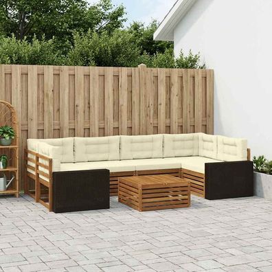 vidaXL Outdoor-Sofagarnitur 7 stk. Natur und Creme Polyester