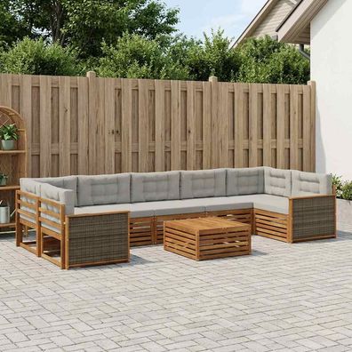 vidaXL Outdoor-Sofagarnitur 8 stk. Natürlich und Hellgrau